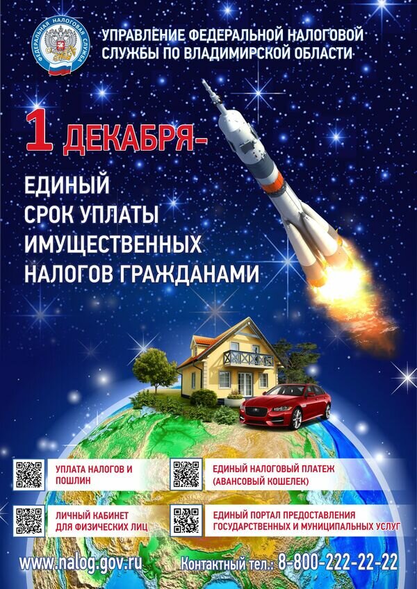 1 декабря - единый срок уплаты имущественных налогов гражданами